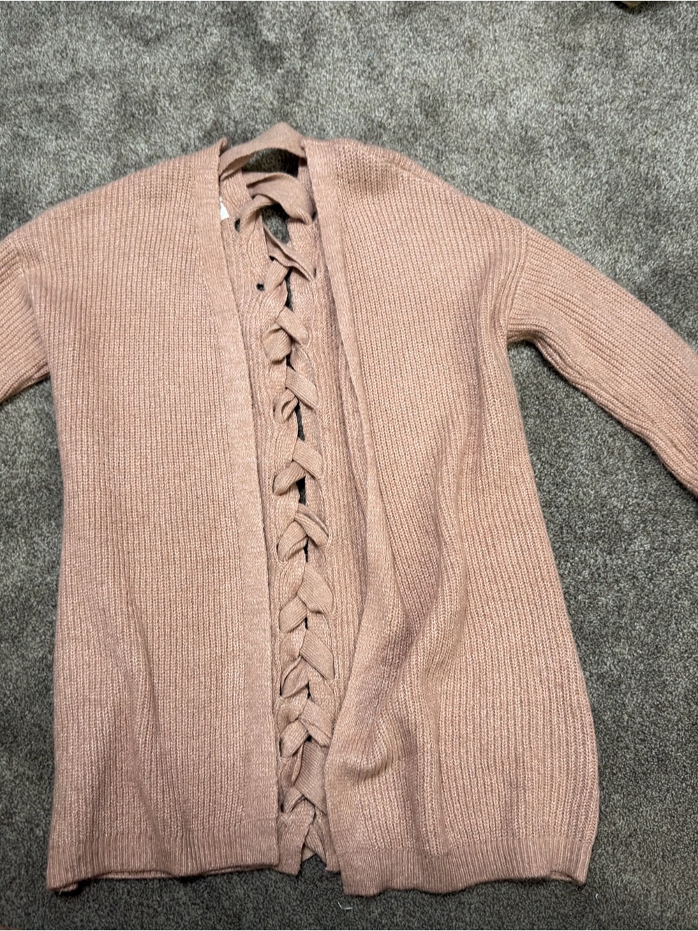 Maurices Dusty Rose Open-Front Knit Cardigan with Center Braid